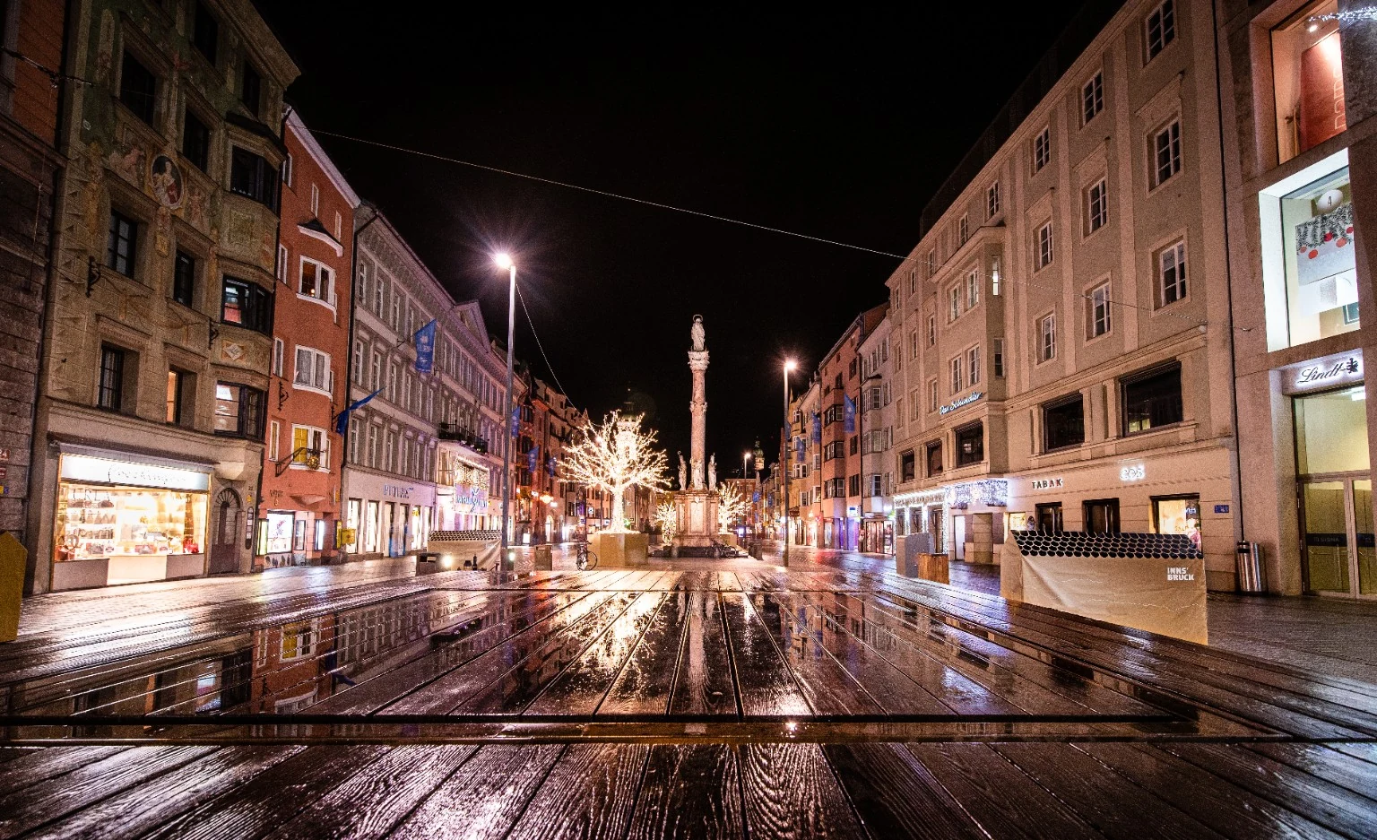 Night street scene after rain